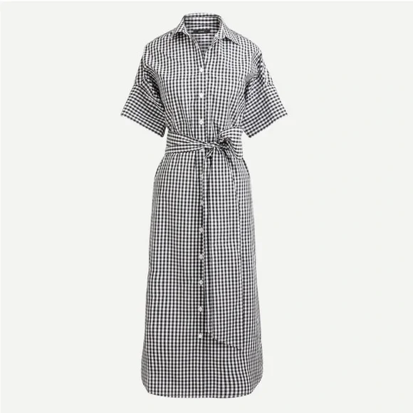 NWT J.Crew Black Gingham Checkered Poplin Midi Shirtdress - Picture 2 of 5